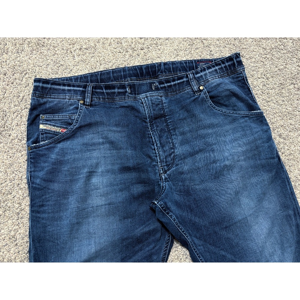 Diesel Krooley Jeans Mens 38x32 Denim Sweat Pants Blue Dark Wash Distressed - Picture 2 of 16